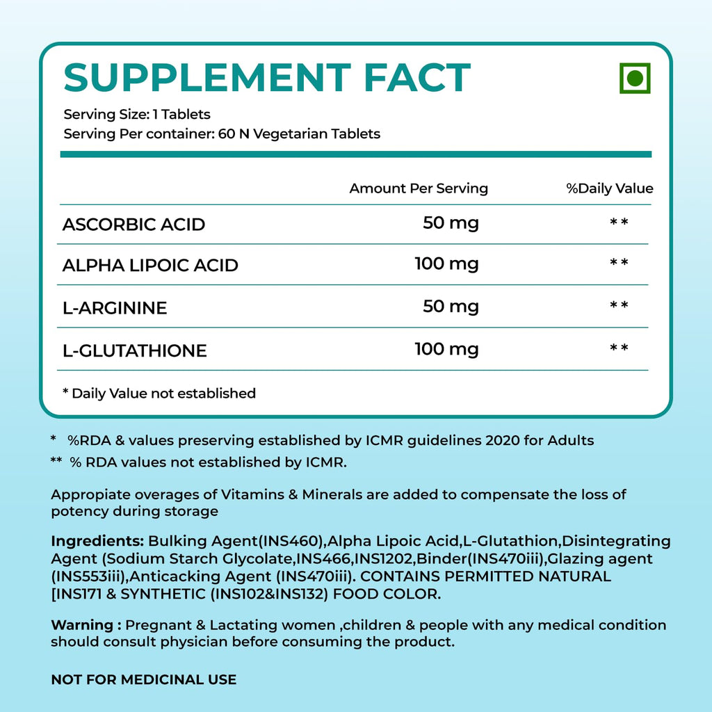 Herbal Max L-Glutathione Tablets for Skin Whitening 60 Tablets | With Vitamin C & Antioxidants | Supports Glowing, Hydrated & Youthful Skin | Unisex Supplement