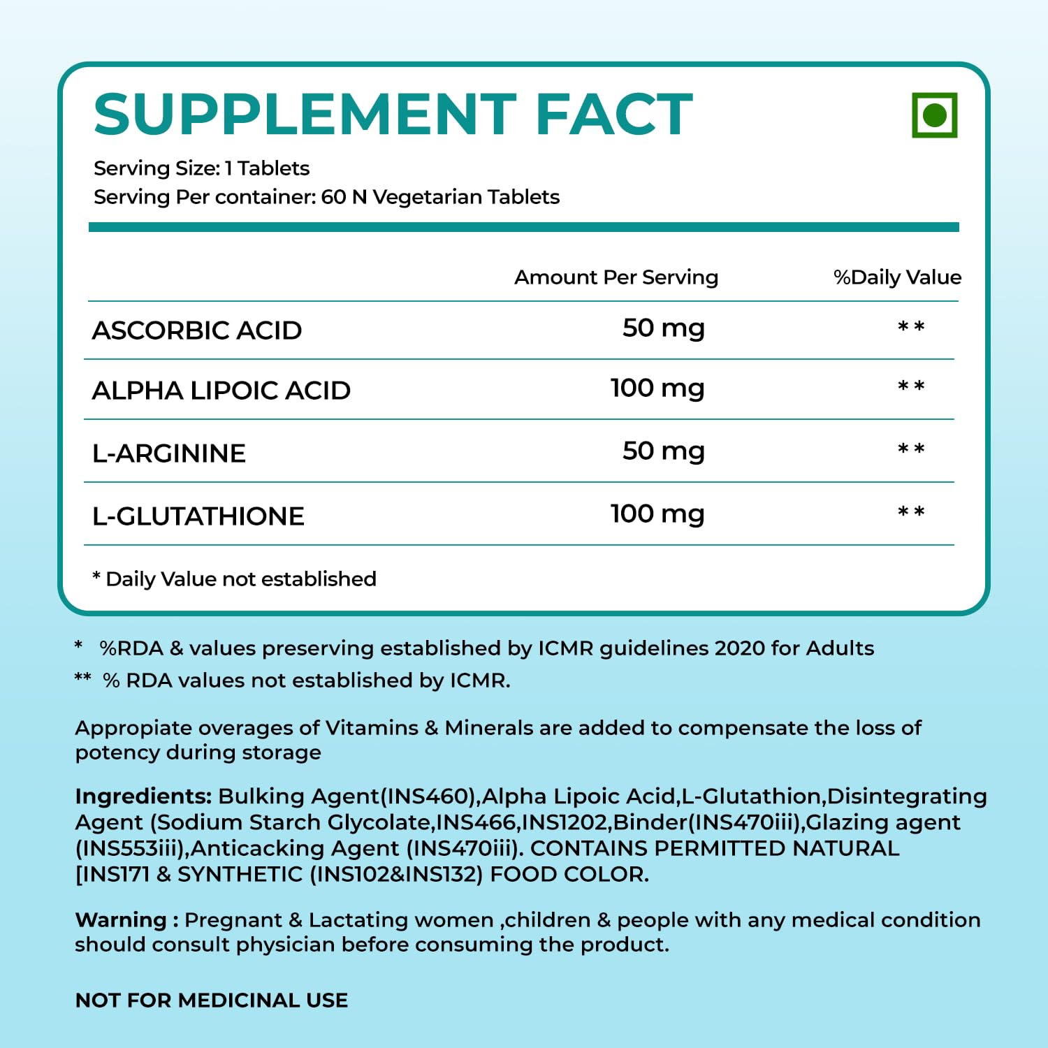 Herbal Max L-Glutathione Tablets for Skin Whitening 60 Tablets | With Vitamin C & Antioxidants | Supports Glowing, Hydrated & Youthful Skin | Unisex Supplement