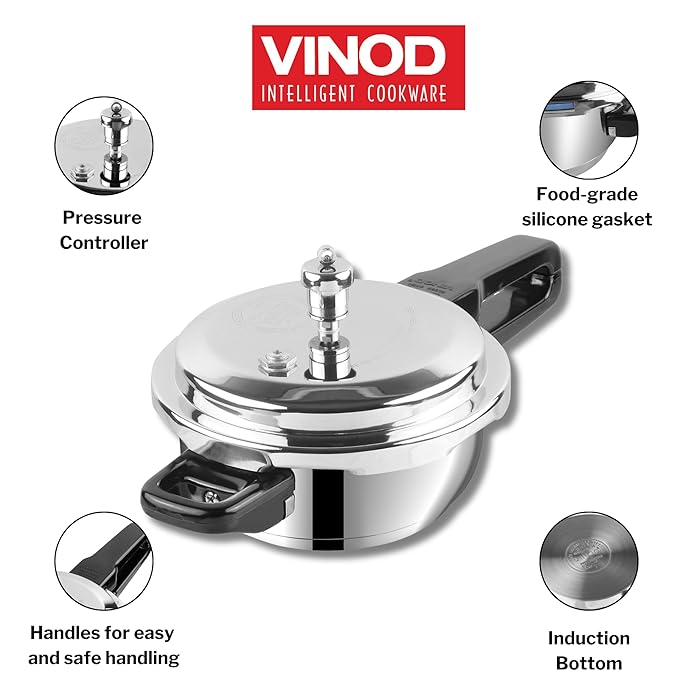 Vinod Stainless Steel Pressure Cooker 2 Litres | Also use as Deep Fry pan | Sandwich Bottom