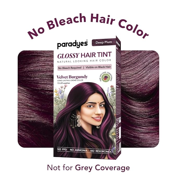 Paradyes No Bleach Velvet Burgundy Glossy Hair Tint - 160 Gms | Deep Plum Colour