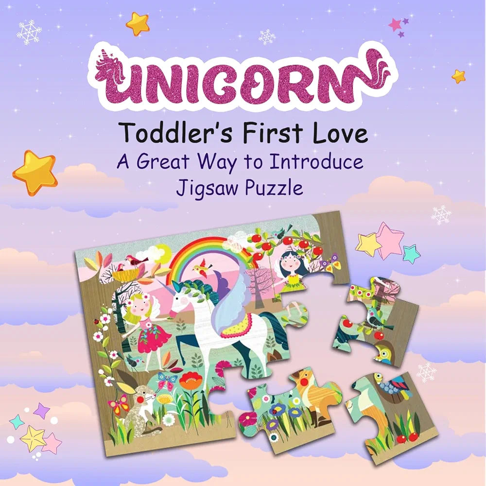 Playqid 12 Giant Pieces Floor Puzzle Unicorn Jigsaw Puzzle for Kids Ages 2+ Enchanted Fairy Tale Theme for Toddlers Educational
