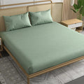 Trance Home Linen 100% Egyptian Cotton 300TC Long Staple Queen Size Jacquard Weave Fitted Bedsheet with 2 Pillow Covers Colour Olive