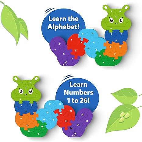 Skillmatics Wooden Puzzle The Clever Caterpillar 2 Puzzles Learn Letters & Numbers