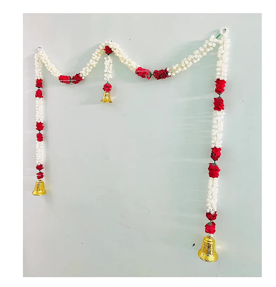 Artificial Jasmine and Roses Door Toran Singel Line with Bells