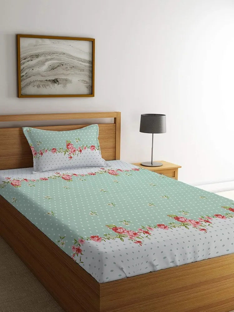 Starnstyle Premium 160 TC Ezyption Cotton Bedsheet for Single Bed with 1 Pillow Covers Oat
