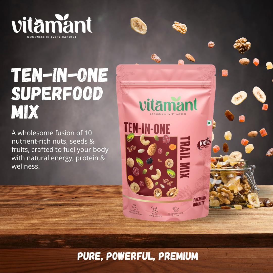 Vitamant 10-in-1 Trail Mix | Premium Mixed Dry Fruits, Nuts & Seeds | Healthy Snack | No Added Sugar | Natural Energy Booster | 250g