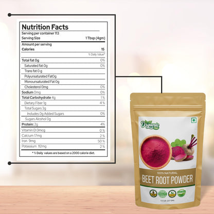 Organic Zing Beetroot Powder/Vegan/Preservative Free/Product of India - 227gm Resalable Pack (Pack of 2)