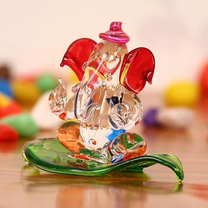 Ecraftindia Multicolored and Transparent Double Sided Crystal Car Paan Ganesha Showpiece
