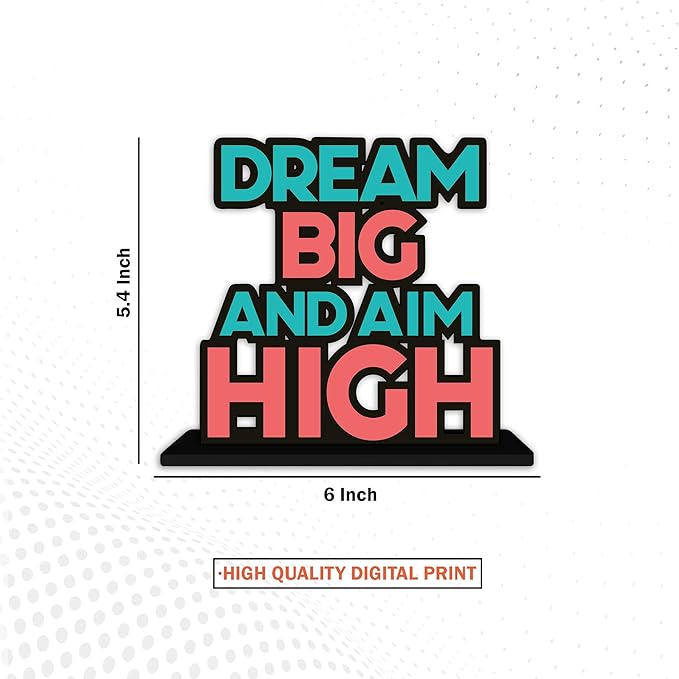Artvibes Wooden Idols and Figurine Dream Big and Aim High Motivational Quotes Table Decor for Office Desk Showpiece