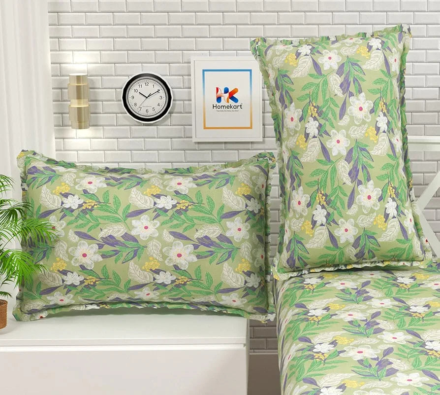 HomeKart Floral 180 Tc Ultra Super Soft Cotton Feel Microfiber Double Bedsheet with Two Pillow Covers for Your Bedroom Green