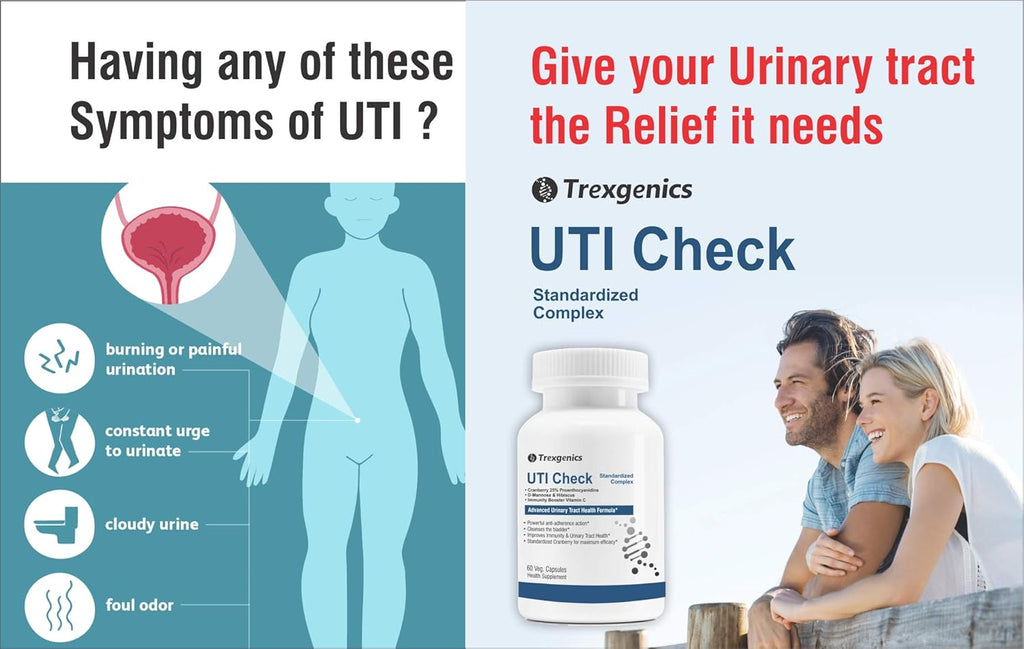 Trexgenics UTI CHECK Advanced Urinary Tract Cleanse & Function, Immunity Support with Optimized Cranberry 200mg, D-Mannose 250mg & Hibiscus 100mg & Vitamin C 40mg (60 Vcaps) (1)