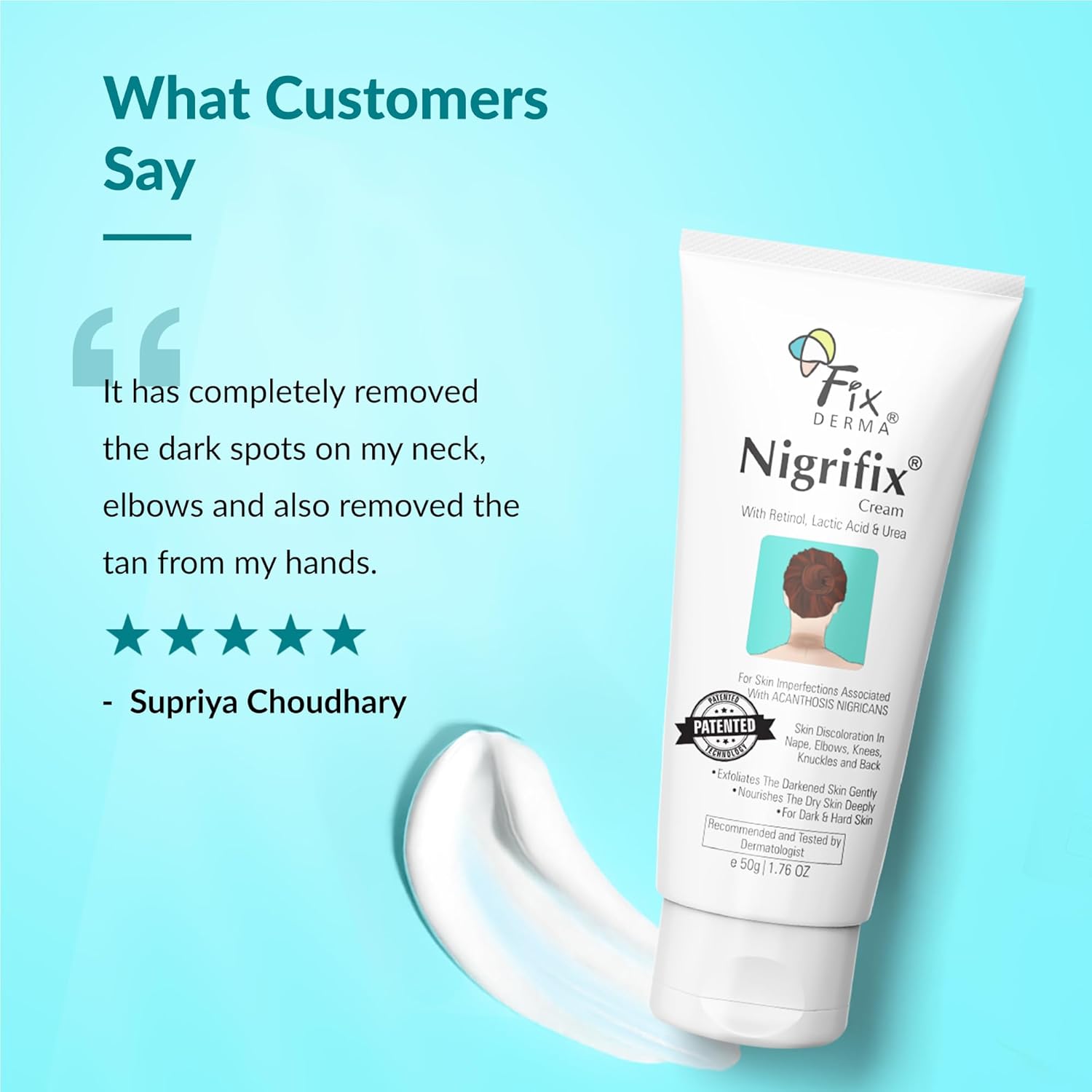 Fixderma Nigrifix Advance Cream for Acanthosis Nigricans with Melatonin, Retinol & Lactic Acid | For Dark Body Parts like Neck, Ankles, Knuckles, Armpits, Thighs & Elbows | Dermatologist Tested - 50g