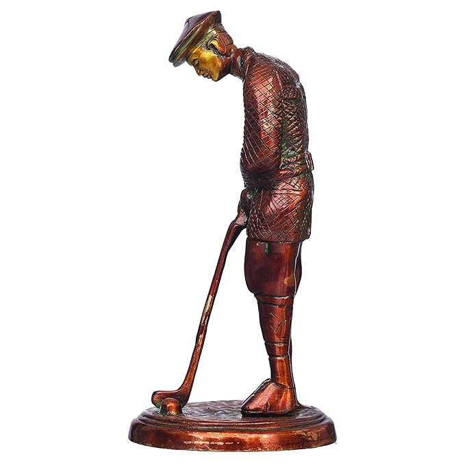 Ecraftindia Brown Brass Gentleman Golfer Taking Shot Human Figurine Decorative Showpiece