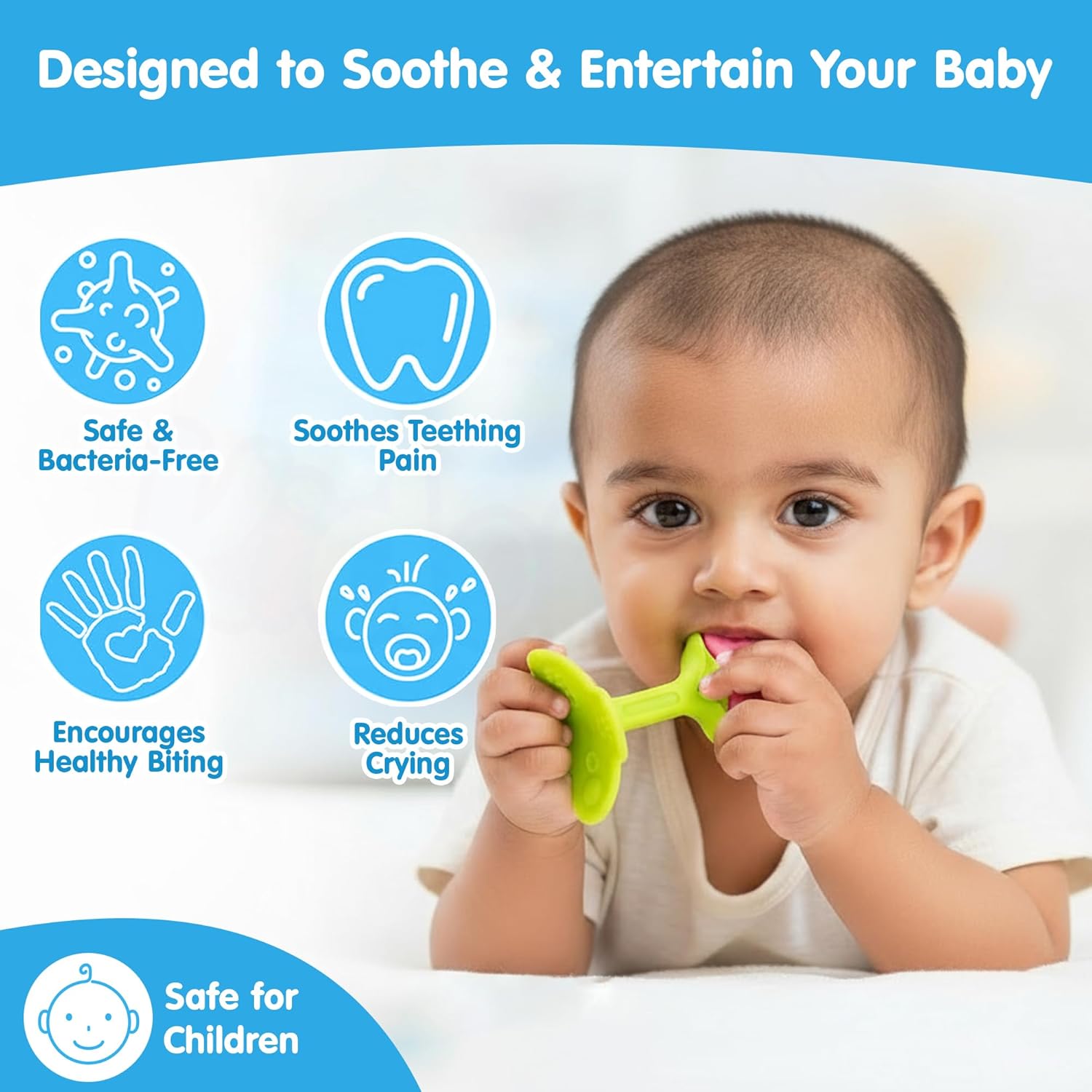 Kidology Baby Teething Toys Silicone Teether for Babies 3-12 Months Set of 6