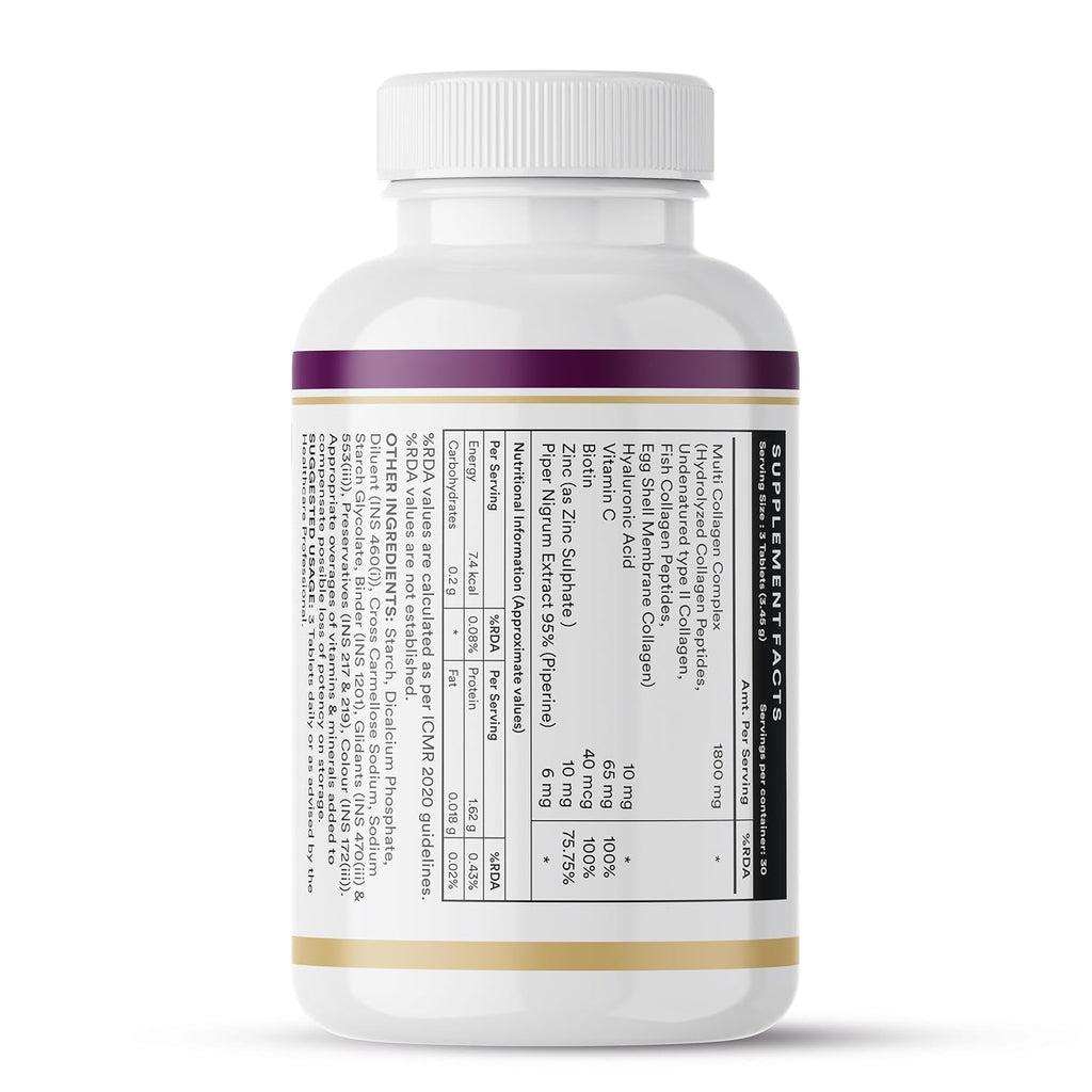 INLIFE Multi Collagen Complex Tablets | 5 Types Peptides I, II, III, V & X with Biotin, Hyaluronic Acid | Collagen Powder Supplements for Women & Men - 90 Tablets (Pack of 1)
