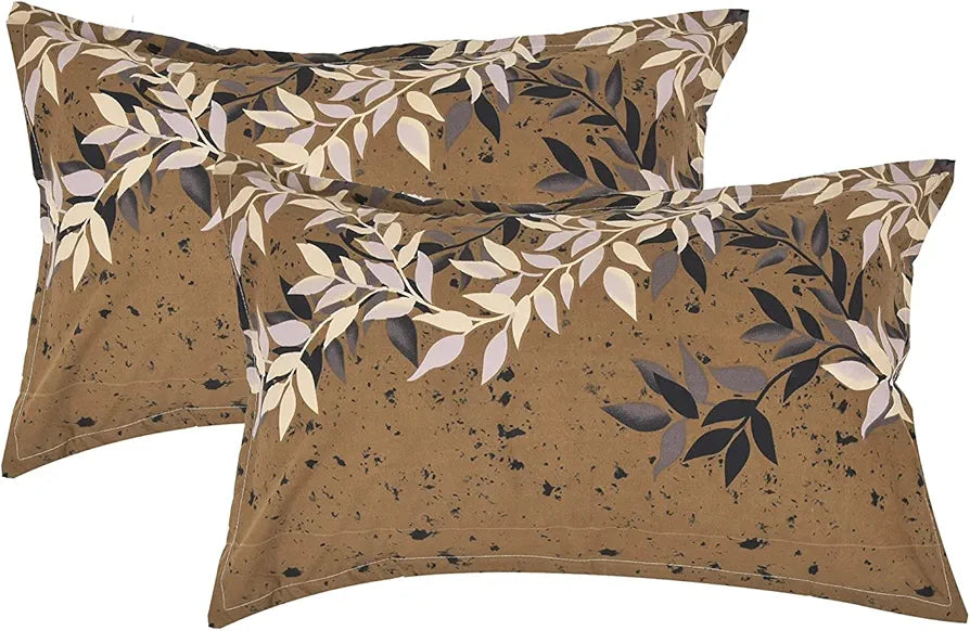 The Home Style Supersoft Cotton Feel Glace Cotton Elastic Fitted Printed King Size Double Bed Bedsheet wih 2 Pillow Cover Cocoa Brown