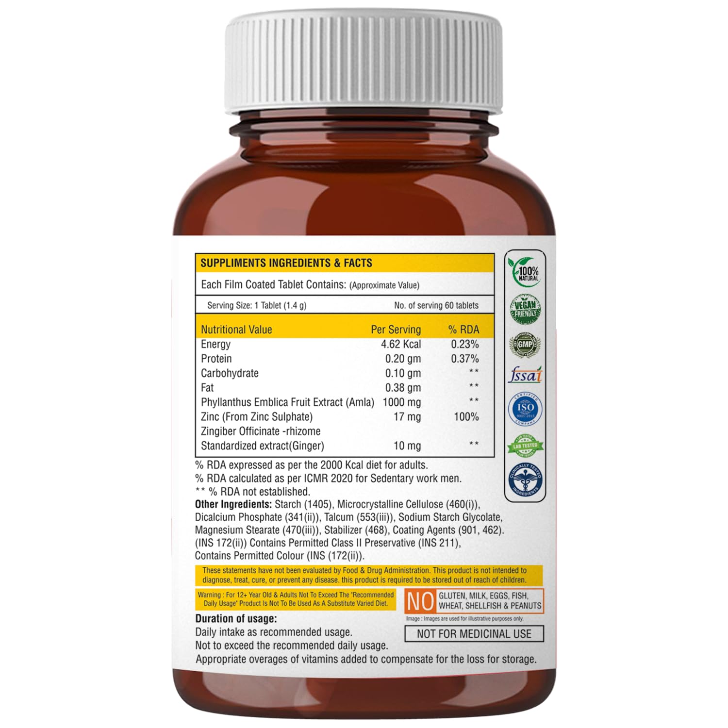 THE BODY RESERVE Vitamin C Tablets with Amla Extract, Zinc & Ginger | 60 Tablets | Daily Dietary Supplement