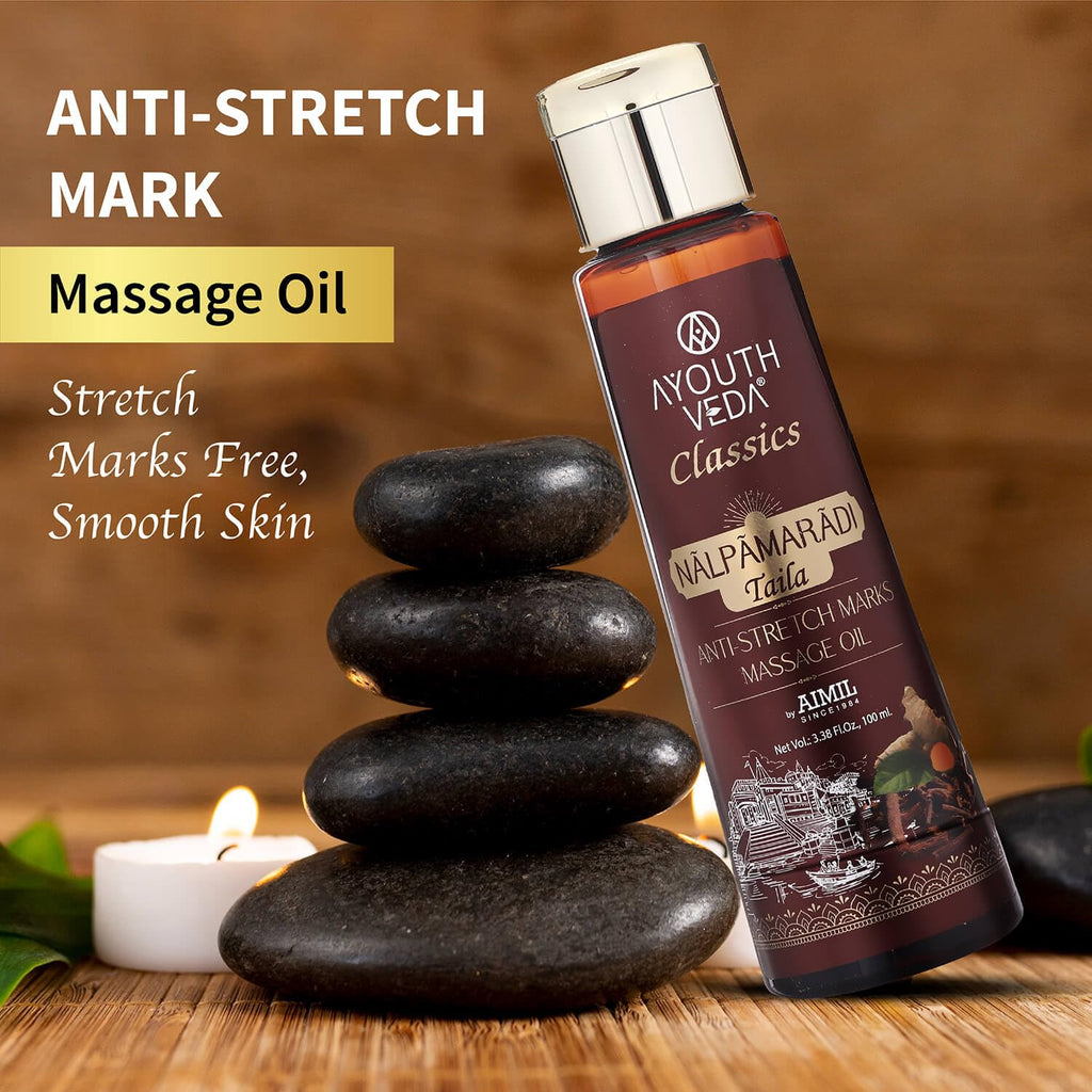Ayouthveda Nalpamaradi Taila | Work as Stretch Marks Removal Massage Oil | Face & Body Oil Helps to Remove Pigmentation, Scars, Spots & Skin Taning (Pack Of 1-100ml)