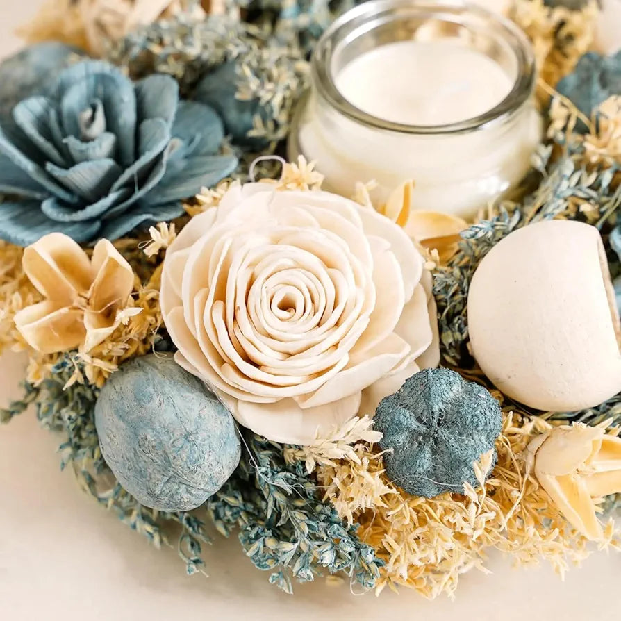 Shola Flower Wreath Handcrafted Eco-Friendly Wall Decor with Dried Flowers Rattan Balls & Jute Frame for Timeless Elegance