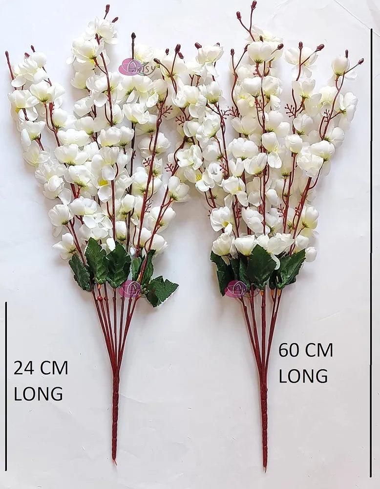 Artificial Flowers Bunch for Decoration Cherry Blossom Ideal for vaseWithout vase White