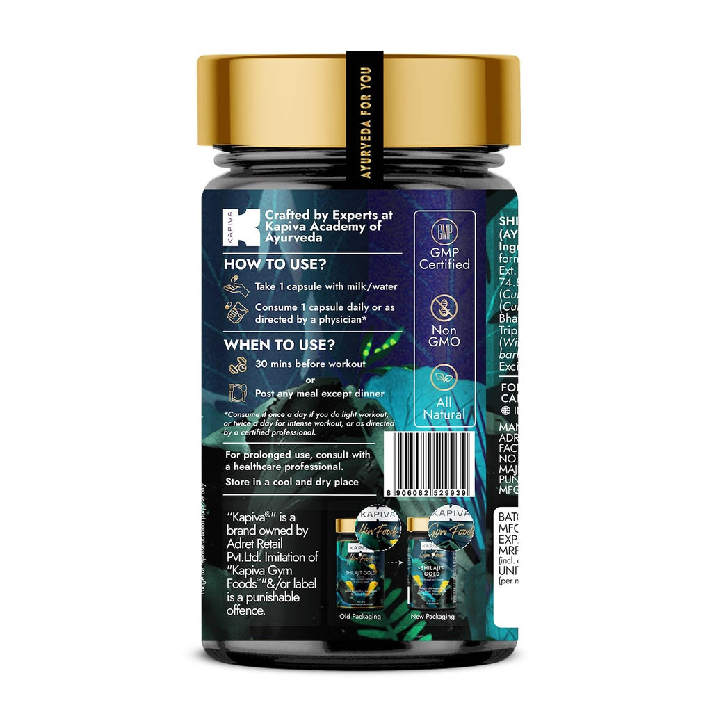 Kapiva Shilajit/Shilajeet Gold 60 Capsules | Contains 24 Carat Gold | For Stamina, Muscle Growth & Energy | Ashwagandha, Gokshura, Safed Musali & Other Action Herbs & 100% Ayurvedic