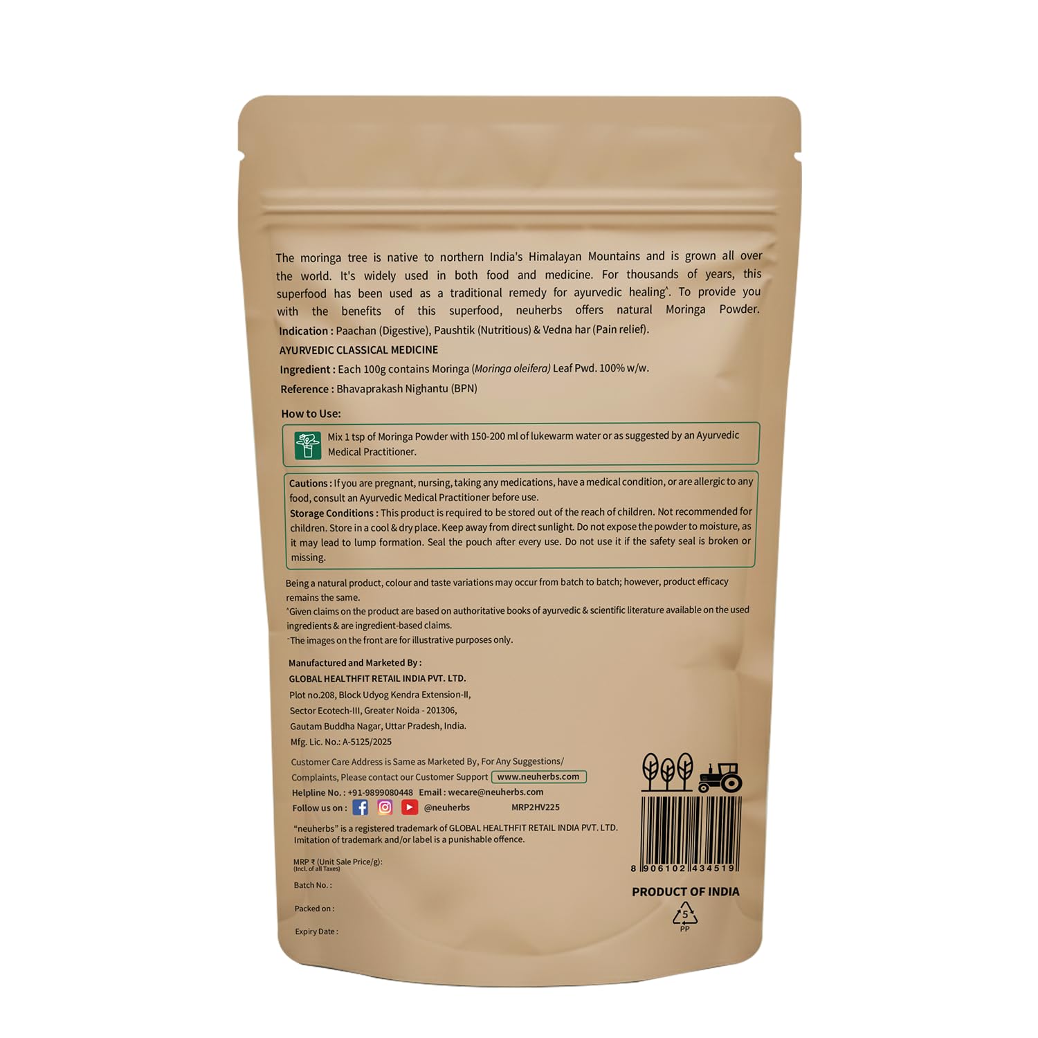 Neuherbs Moringa Leaf Powder - 200g | Drumstick Leaves Powder To Boost Energy & Immunity | Support Digestion & Weight Loss | Rich in Vitamin A, C, Iron & Fiber | 100% Pure & Natural