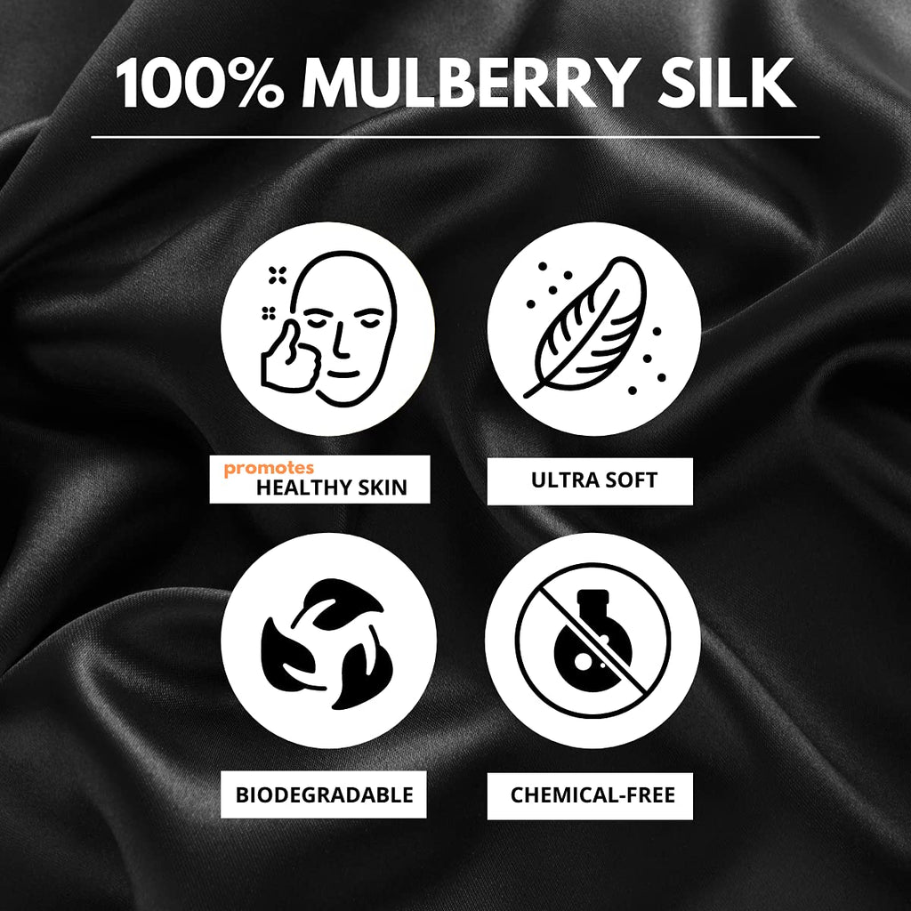 Friends of Meditation® 100% Mulberry Silk Sleep Mask – Pure Silk Eye Mask for Sleeping, Super Smooth Blackout Blindfold, Soft Adjustable Strap, Luxury Eye Cover for Travel, Meditation (Black)