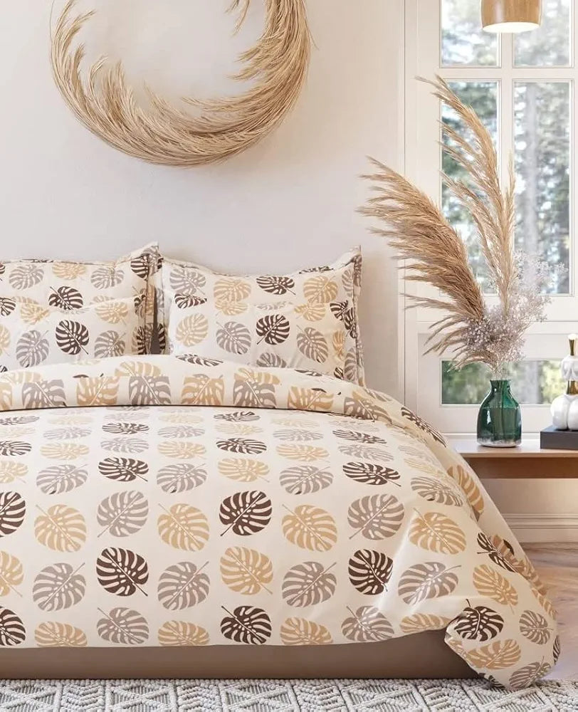 The Home Style Cotton Elastic 400 Threadcount Fitted All Around Printed King Size Double Bed Bedsheet Wih 2 Pillow Cover Twilight Hush