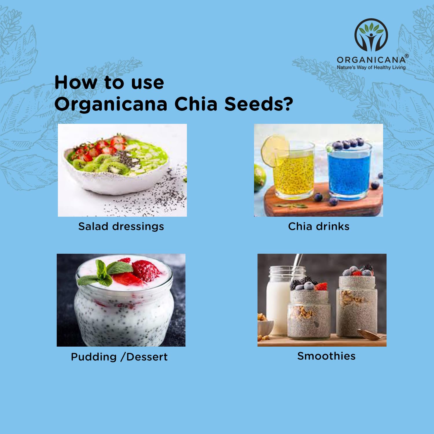 Organicana Chia Seeds - 500g (Pack of 1) 100% Natural & Unpolished Superfood | Rich in Omega-3, Fiber & Protein | Supports Weight Loss, Digestion & Energy
