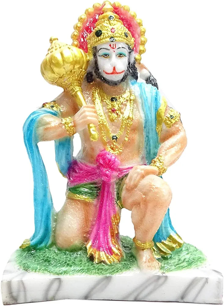 Alila Marble God Bajrangbali Mahavir in Beautiful Mudra Idol Multicolour