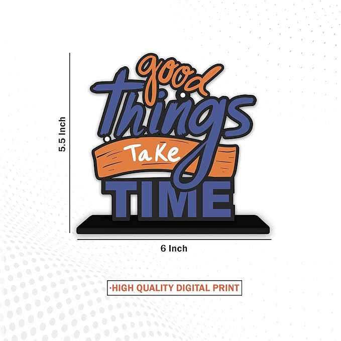 Artvibes Wooden Idols and Figurine Good Things Take Time Quotes Table Decoration for Office Desk | Home Decor | Living Room
