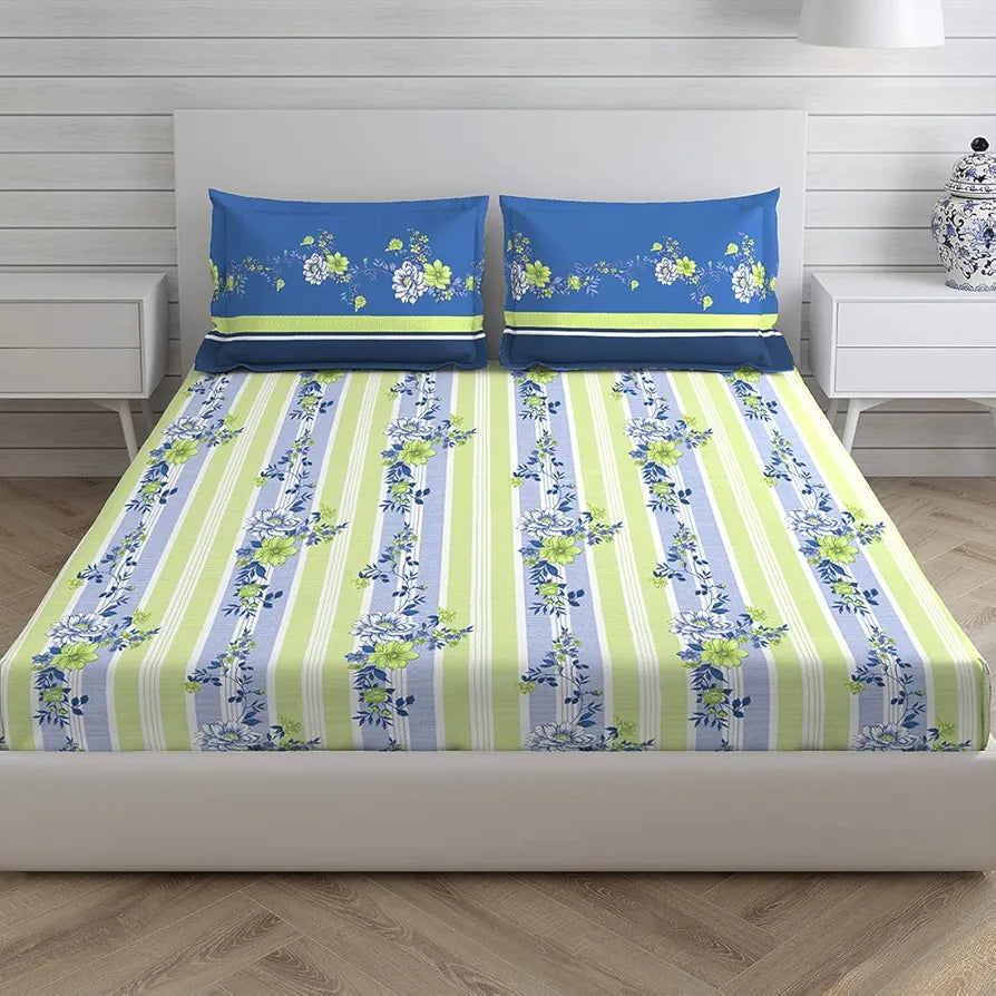 Layers Firenze Cotton Bedsheet Set for All Seasons Lightweight 140 TC Queen Size Dark Blue 1 Color