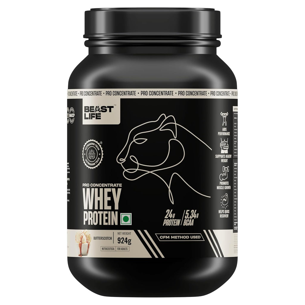 BeastLife Pro 100% Whey Protein Powder| 2 Lbs | Butterscotch Flavor | Muscle Growth & Recovery|Fast Absorbing, No Bloating |Ultrasorb Tech For Fast Digestion|NABL Lab Certified | 24g Protein, 5.3g BCAA