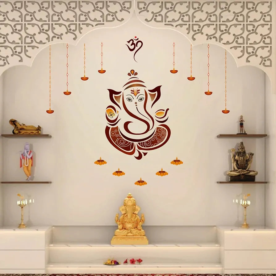 StickMe Shree Ganesh Wall Sticker Colourful Ganpati Bappa Mural Art Decal Large - 160 x 140 cm