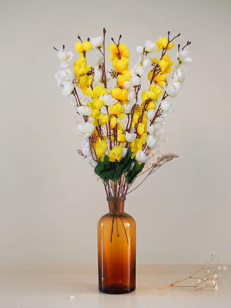 Artificial Flowers Bunch Cherry Blossom Ideal for vase Without vase Yellow Mix 55 cm Height Fabric