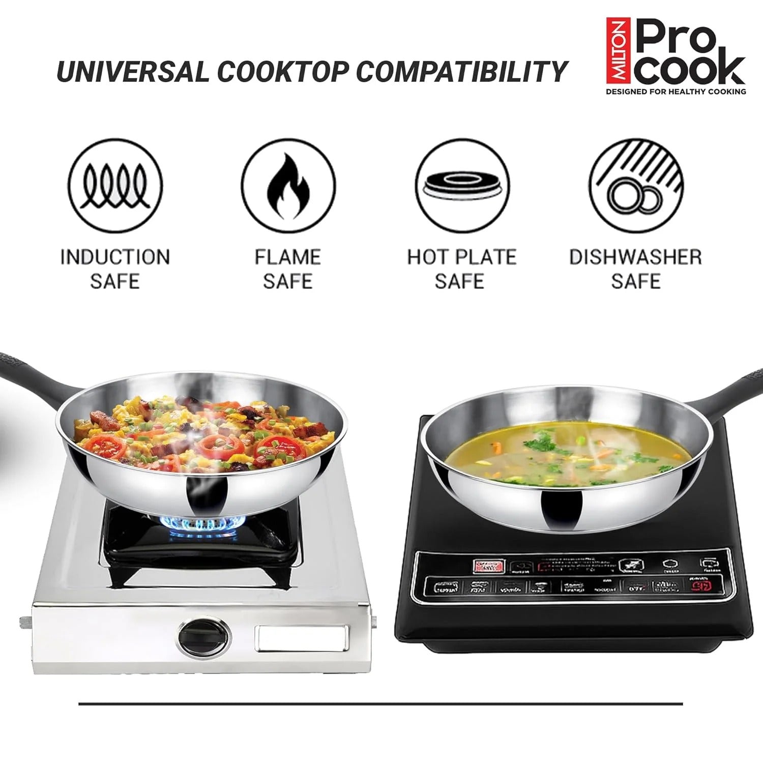 Milton ProCook Stainless Steel Sandwich Bottom 4 Pcs Induction Kitchen Set
