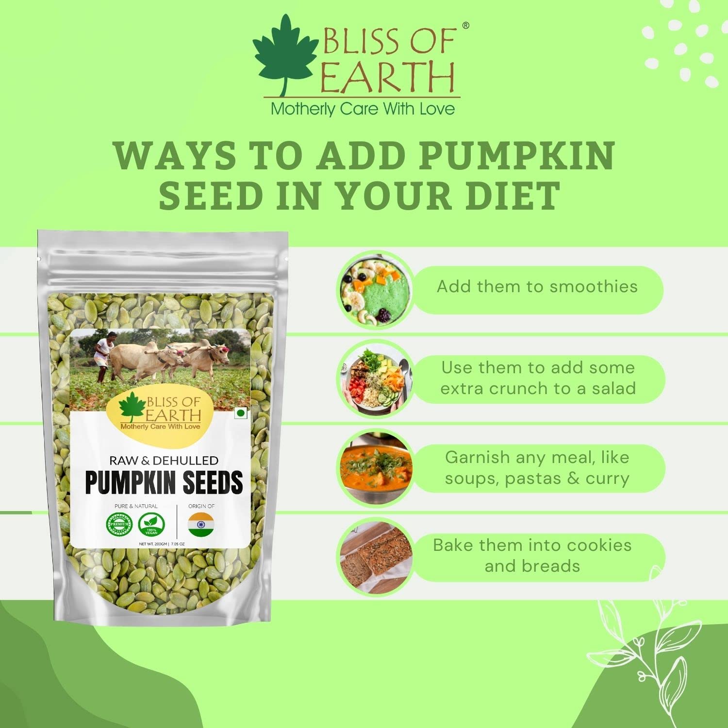 Bliss of Earth Pumpkin Seeds – Dehulled Naturally Organic Superfood for Eating - Rich in Protein & Fiber, Healthy Snack for Salads, Baking & Smoothies - Pumpkin Seed 600gm