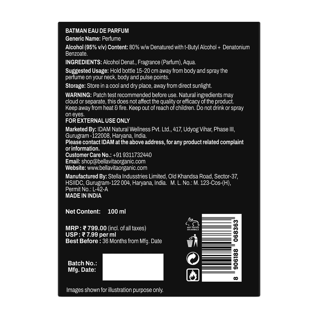 BELLAVITA BATMAN | Long Lasting EDP 100ml Perfume for Man | Orange Cedarwood and Patchouli | Premium Fragrance for Men