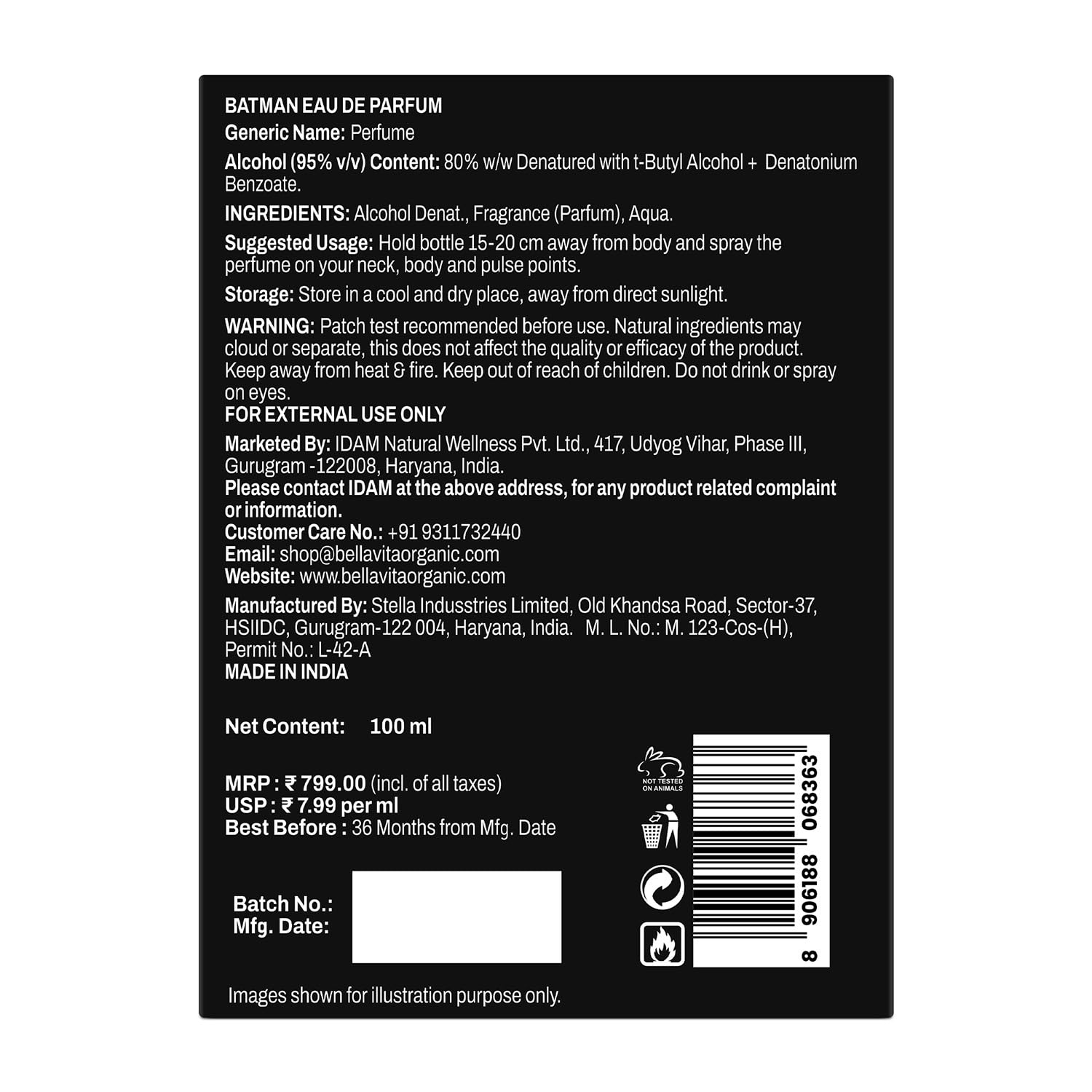 BELLAVITA BATMAN | Long Lasting EDP 100ml Perfume for Man | Orange Cedarwood and Patchouli | Premium Fragrance for Men