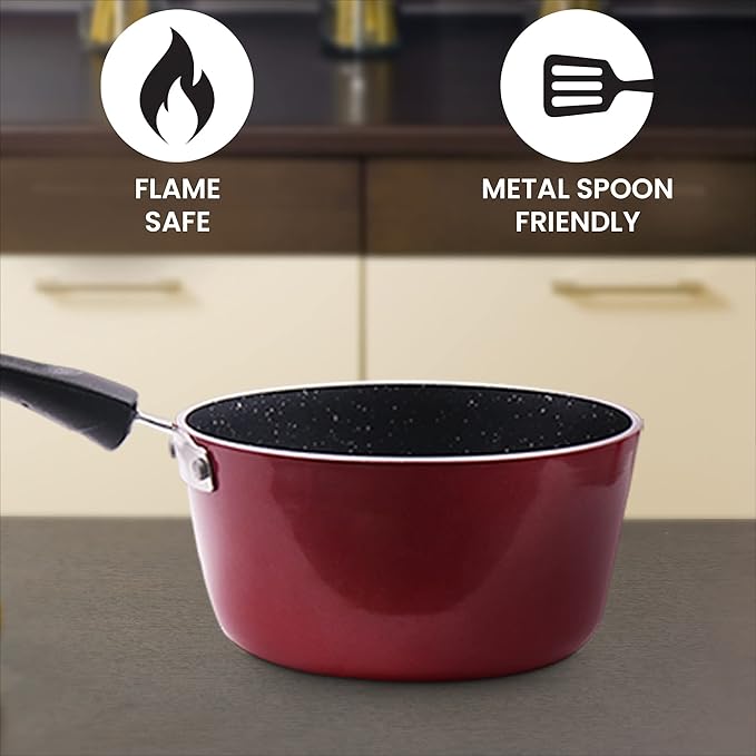Milton Pro Cook Granito Sandwich Bottom Non Induction Sauce Pan, 14 cm - 350 gms