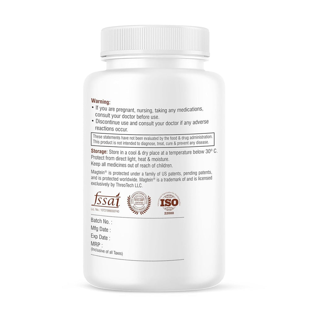 Biotrex Nutraceuticals Magtein Magnesium L Threonate Supplement â€“ Supports Cognitive Function, Memory & Sleep â€“ Magnesium L-Threonate for Brain Health â€“ 90 Veg Capsules â€“ Highly Bioavailable Formula