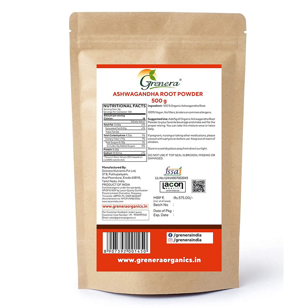 Grenera Ashwagandha Root Powder - 500 gms
