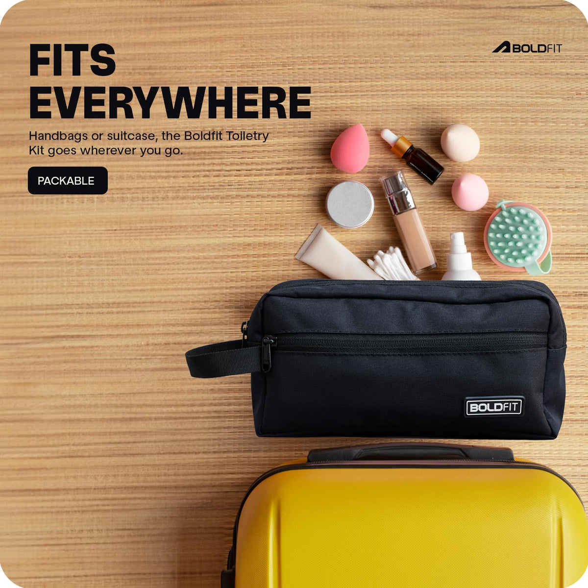 Boldfit Toiletry Bag for Travel Men & Women,Spacious Travel Organizer with Multiple Compartments & Zipper Closure,Durable Cosmetic & Grooming Kit Pouch for Toiletries Kit, Skincare & Accessories,18cm