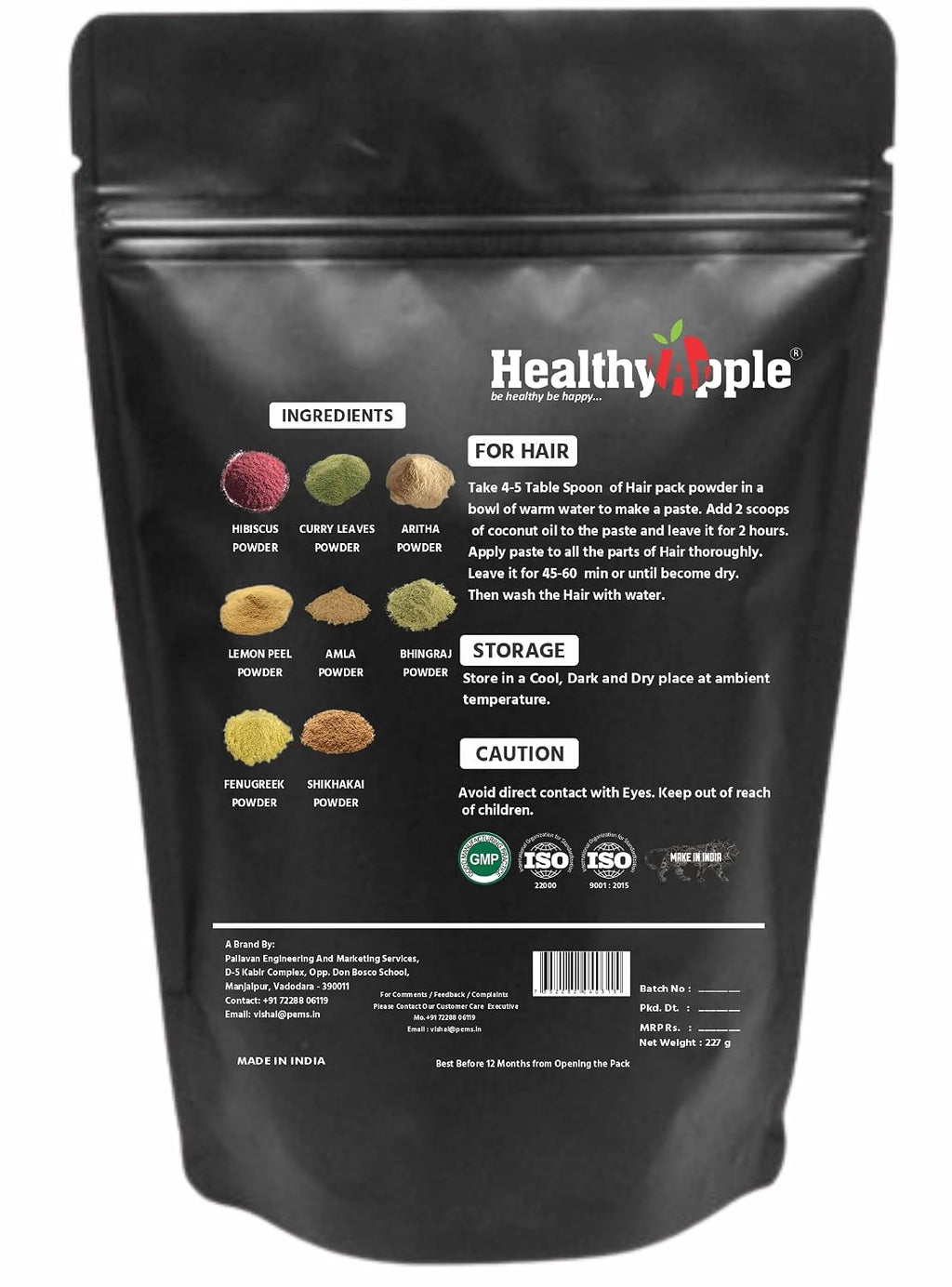Healthy Apple Hair Pack Powder for shilky And shiney hair | 227g (8 oz)(0.5 lb) | 100% Natural and Pure | Hair Growth | Hair Pack | Improves Hair quality | Resealable zip lock pouch