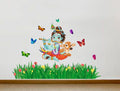 Rawpockets Lord Krishna Flute Singing with Cow and Butterfly Grass Decorative PVC Vinyl Wall Self-Adhesive Sticker