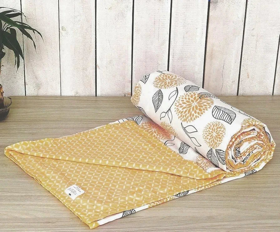 Trance Home Linen Pure Cotton Reversible Dohar Toddler Size Cotton Ac Quilt for Babies Colour Yellow White Abstract
