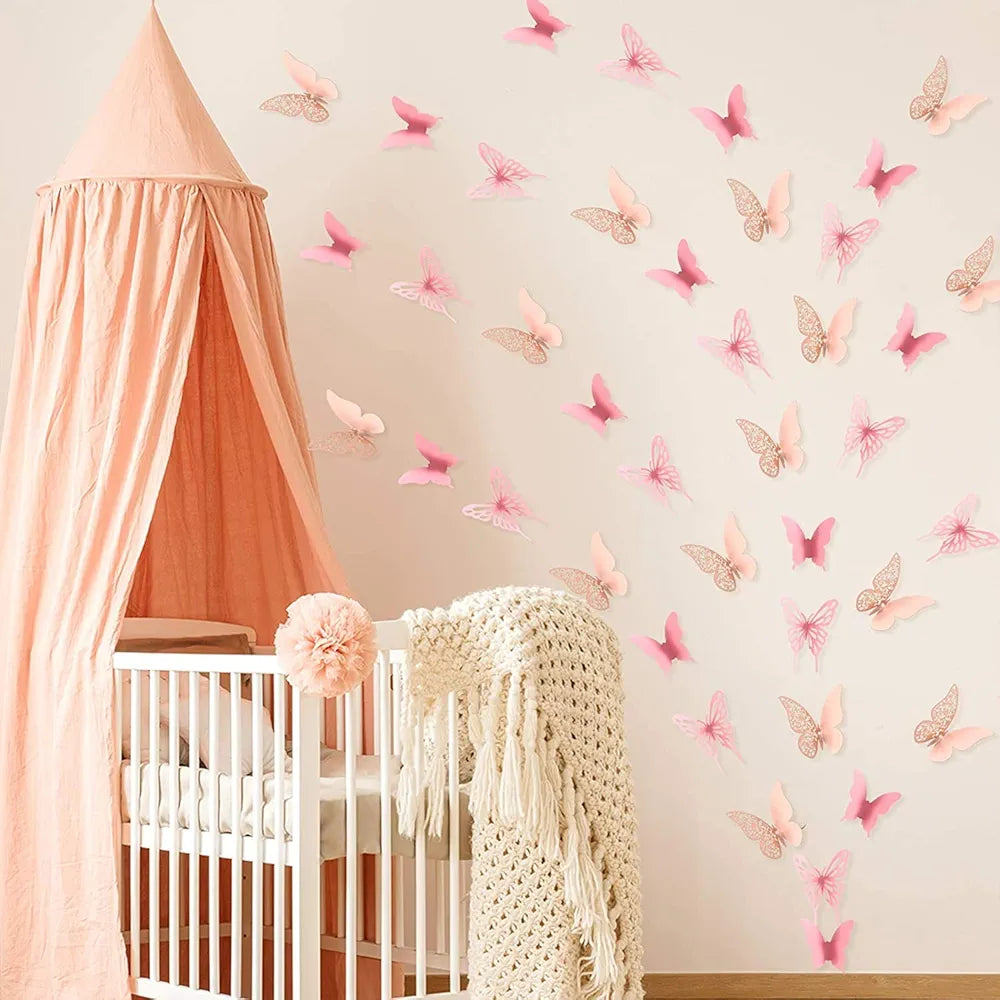 Xtore 144Pcs 3D Home Decor Butterfly with Sticking Pad DIY Decorative Wall Art Crafts for Home Decor