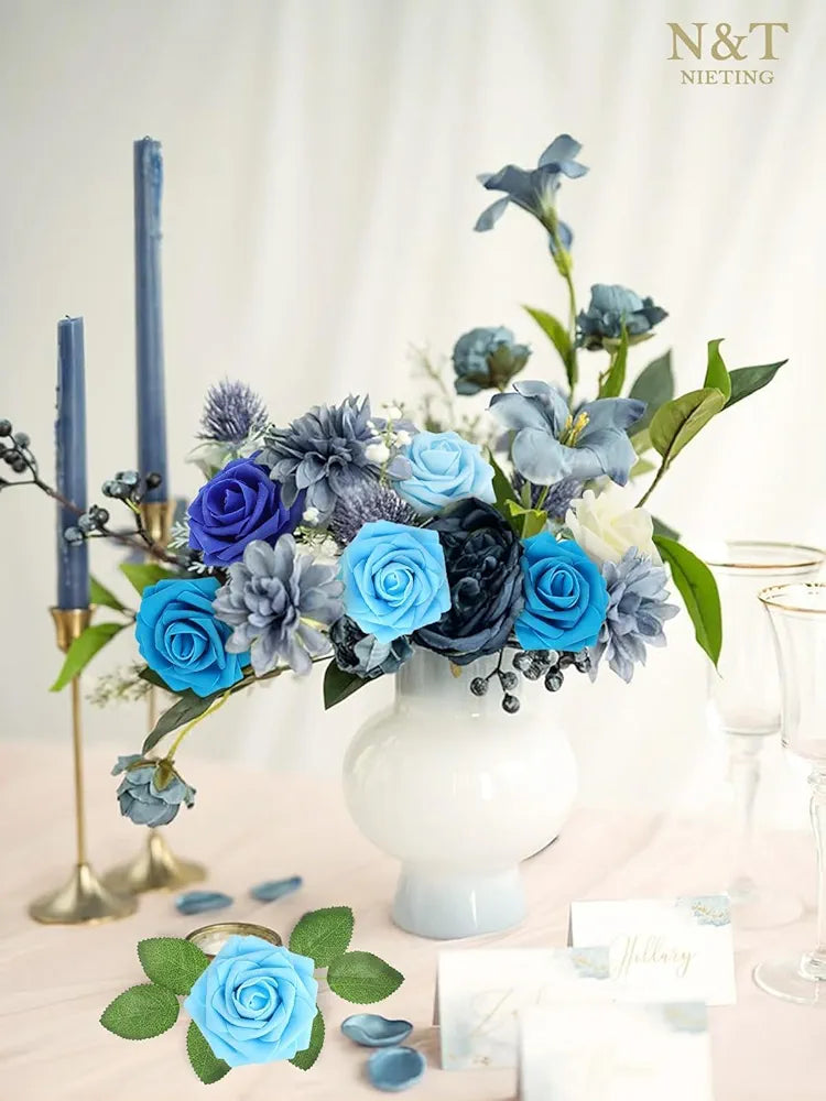 Rose Artificial Flowers 50pcs Blue Flowers Perfect for DIY