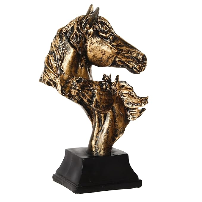 Ecraftindia Antique Finish Horse Couple Face Handcrafted Polyresin Decorative Showpiece
