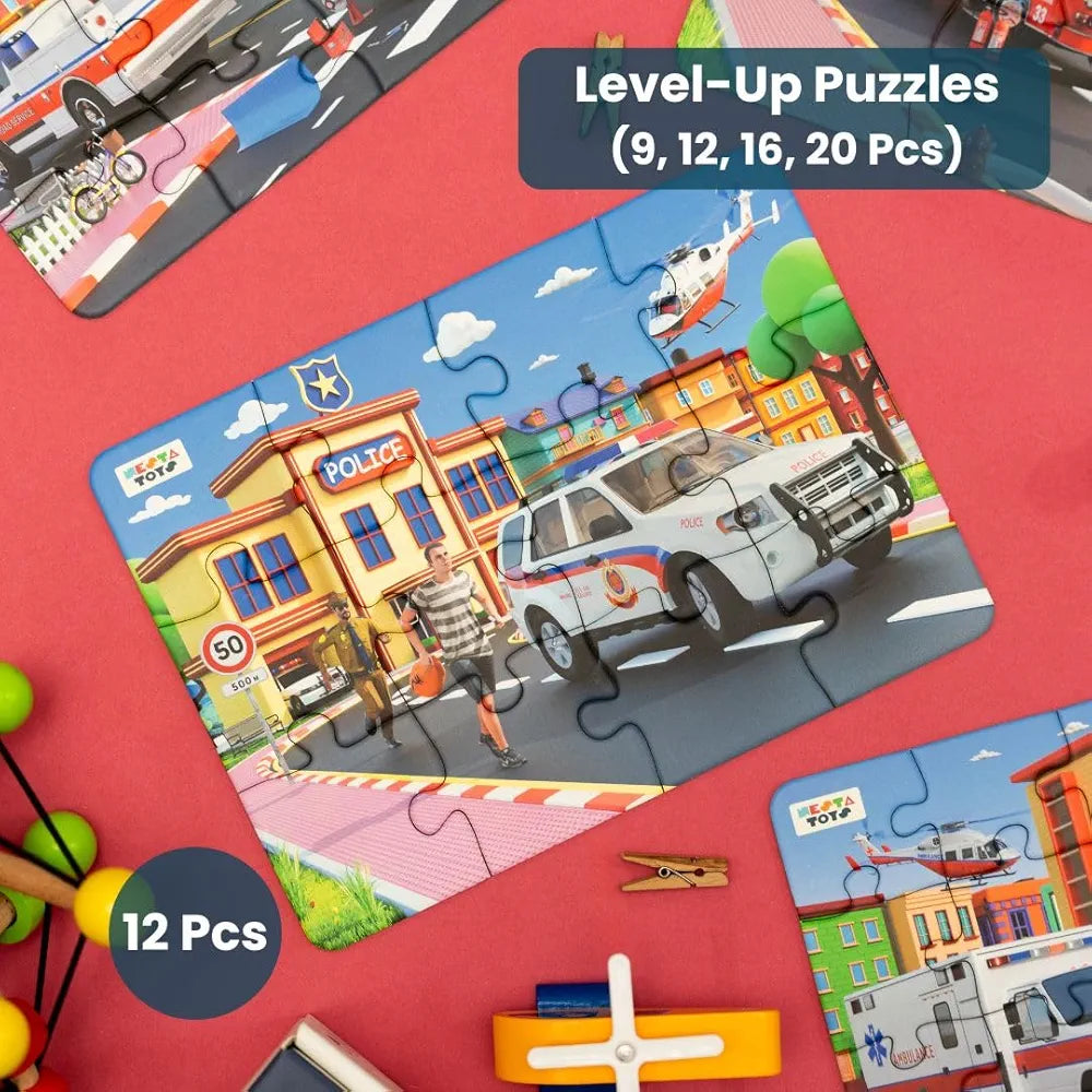 Nesta Toys Floor Puzzle & Game 4 in 1 Jigsaw Puzzle Emergency Vehicles Educational Toy Gifts for Boys & Girls Ages 2, 3, 4, 5, 6 Years Car Toys for Kids
